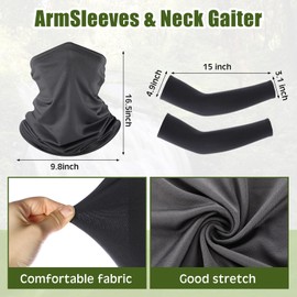 Syhood 3 Packs Wide Brim Solar Fan Hat with Arm Sleeves and Neck Gaiter Fishing Hat with Neck Flap for Hiking Outdoor Camping (Dark Gray Ink)
