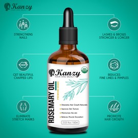Kanzy Rosemary Oil for Hair Growth 60ml, Pure Organic Rosemary Hair Oil for Dry Damaged Hair, Beard, Eyebrow & Lash Growth as Itchy Scalp & Hair Loss Treatment for Women/Men, Massage Oil & Skin Care