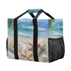 ALAZA Starfish Palm Seashells Summer Beach Sand Waterproof Beach Tote Bags for Travel Camping, Exercise