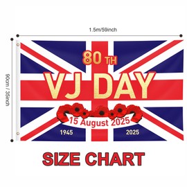 VJ Day 80th Anniversary Flag 2025, 5x3ft 15th August VJ Day 80 Anniversary Decorations 80 Years Victory In Japan 1945-2025 Commemorative Flag for Outdoor Indoor Events Party