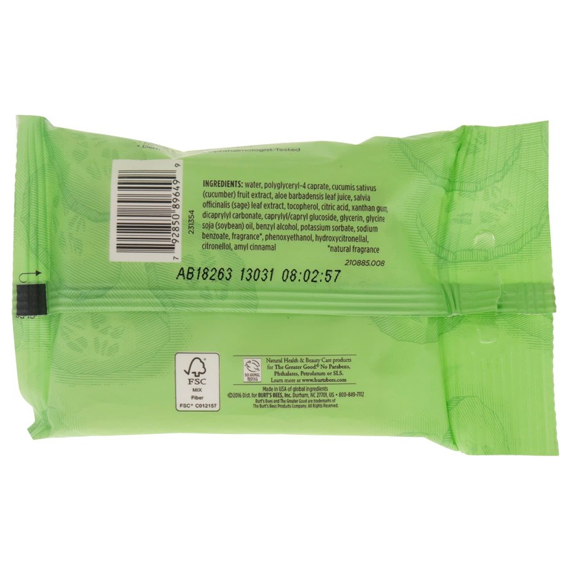 Burt's Bees Facial Cleansing Towelettes, Cucumber & Sage, 10 Count