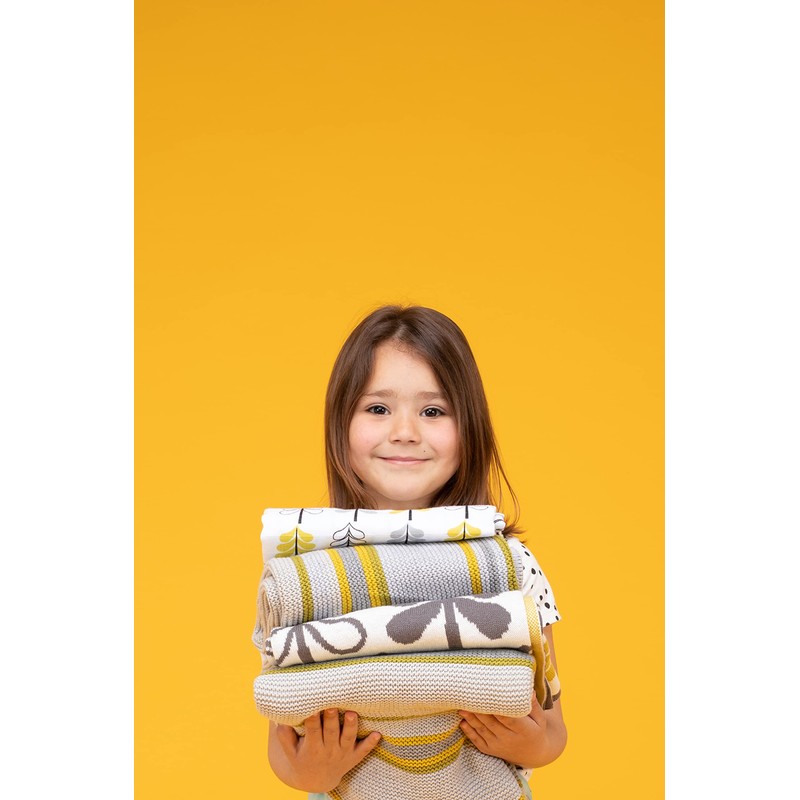 Cosatto Baby Blanket, Combed Cotton Knitted, New Baby Gift, Grey/Yellow,