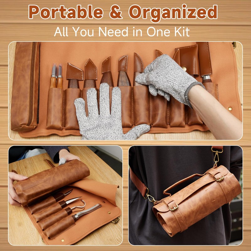 AIZMOZIA Wood Carving Kit, 17Pcs Wood Carving Tools, Professional Whittling