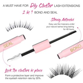 EMEDA Lash Bond and Seal Eyelash Glue Super Strong Hold Cluster Lash Glue 5ml for Lash Clusters Individual Lashes Latex Free DIY Lash Extension Glue 2-in-1 Black Eyelash Bond and Seal