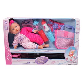 DREAM COLLECTION Gi-Go: 14' Baby Doll with Stroller Set, Accessories Include, Bib, Diaper, Sippy Cup, Bottle, Carry Case and More, Realistic Facial Features, For Ages 3 and up