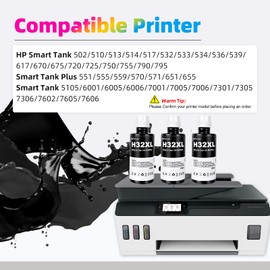 EXCERCUS 32X Ink 135ml Bottle Set Compatible for HP Smart Tank 795 Smart 551571 651 655 502 510 513 514 517 532 533 534 536 539 617 670 675 720 725 750 755 790 (3 Black)