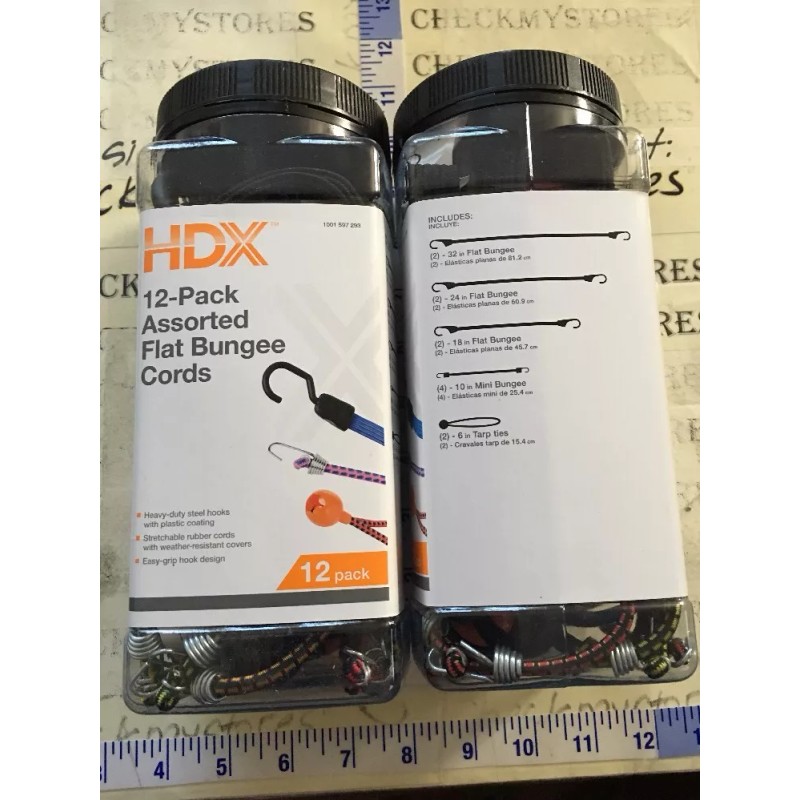 HDX Lot of 2 HDX 12 Packs Flat Bungee Cords
