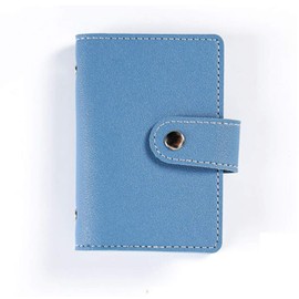 Soft Leather Credit Card Holder Wallet Mini Portable Credit Card Hoder Multi-Compartment Business Card Case Purse with Button (Blue)