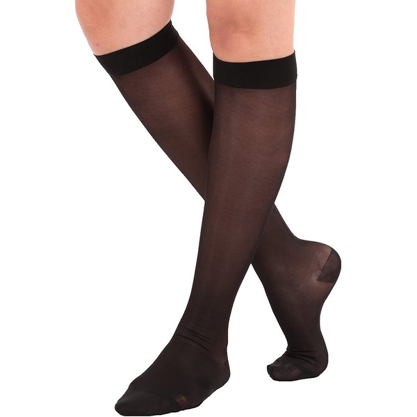 Absolute Support - Made in USA - Size Small - Sheer Compression Socks for Women Circulation 15-20 mmHg - Lightweight Long Compression Knee High Support Stockings for Ladies - Black