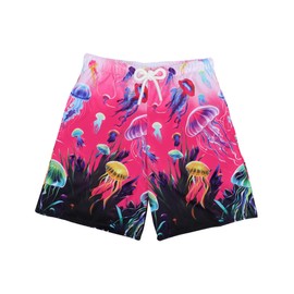 AMYNICE Swimming Shorts for Girls Quick Dry Swimming Board Shorts Active Jellyfish Swim Trunk with Liner Pockets Drawstring 5-6 Years Pink