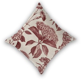 Burgundy Red Floral Pillow Covers 18 x 18 Inch Set of 2 Vintage Hydrangea Herbs Botanical Decorative Throw Pillow Covers Linen Square Vintage Outdoor Flower Decor Pillowcase for Home Couch Sofa