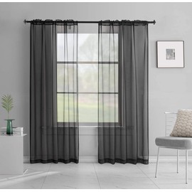 TOAVA DECO Cortinas de gasa transparente color negro translúcido para tratamiento de ventana, paneles de 72 pulgadas de largo, bolsillo para barra, cortinas negras para recámara, sala de estar, 2 paneles de 52 x 72 pulgadas