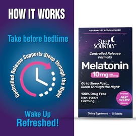 Sleep Soundly Melatonina 10 mg, fórmula de sueño de acción rápida, liberación prolongada, 60 porciones, azul