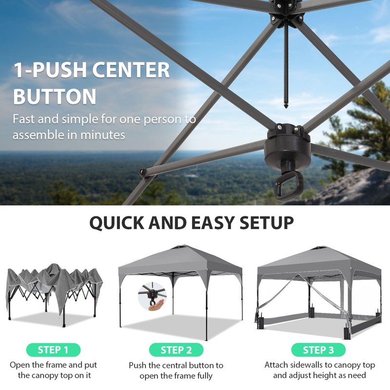 8x8FT 1-Button Push Pop Up Canopy Tent with 4 Clear