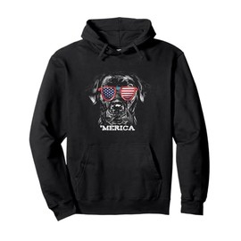 American Black Labrador with USA Flag sunglasses Lab Owner Pullover Hoodie