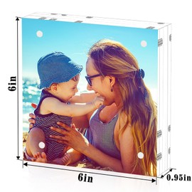 HELPLEX Acrylic Frame, 5 Pack 6x6 Acrylic Picture Frames, 24mm Thicker Square Frameless Clear Frame Double Sided Magnetic Frame, Free Standing Desktop Display Stand Acrylic Frames
