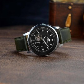 BISONSTRAP Leather Watch Band 18mm 19mm 20mm 21mm 22mm 23mm 24mm, Antique Watch Straps for Men, Supple and Breathable Calfskin, Copper Green / Silver Buckle, 20mm, Traditional