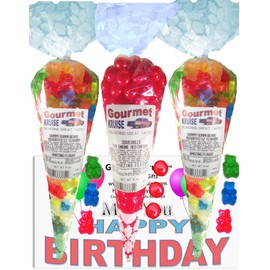 Miss You Happy Birthday Series 12 Flavor Gummi Gummy Bears And Sour Cherry Balls (NET WT 32 OZ) (Pack of 3) In 1 Box Gourmet Kruise Signature Gift Bags