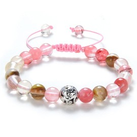 Adjustable Handmade Braided 8mm Yoga Mala Beads Bracelet for Men or Women (Pink Watermelon Tourmaline)