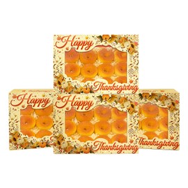qiqee Thanksgiving 14x10x2.5 inch Auto-pop Up 24Pcs Cookie Box with Window Thanksgiving Pumkin Flower Pastry Macaron Bakery Box for Thanksgiving Day