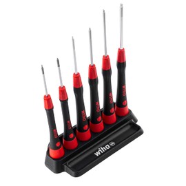 Wiha Feinschraubendreher Set PicoFinish® (42993) 7-tlg. Schlitz, Kreuz I Präzisionsschraubendreher mit Halter I Uhrmacherwerkzeug, Mini Set Modellbau