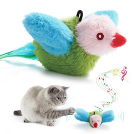 Pawsible Flapping Bird Cat Toy, Interactive Catnip Kitten Toy with Lifelike Chirping, Rechargeable & Touch Activated for Bored Indoor Adult Cats of All Breeds, Green