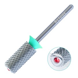 HYTOOS Tungsten Carbide Acrylic Nail Drill Bit Professional Efile Chrome 6.6mm Red Crystal Top Large Barrel Nail Bits 3/32" 2 Way Beginner Electric File Manicure Art Polishing Remove Gel C