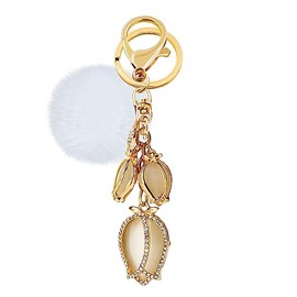 Three Tulips Flowers Keychain Moonstone Petals Wallet Bag Purse Charms Paraphernalia Sorority Gifts Women Y2276-white