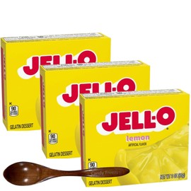 Jell-O Gelatin Dessert Mix - 3 oz Boxes (Pack of 3) - With Candy Freezer Wooden Spoon Lemon) - Wooden Spoon