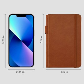 RETTACY Pocket Notebook A6 Mini Notepad 2 Pack Small Hardcover Journal with Content,312 Numbered Pages, 2 Inner Pocket, 100gsm Lined Paper 8.5 x 14 cm - Black Brown