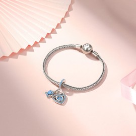 TIZU 925 Sterling Silver Birthstone Charms for Bracelets and Necklaces, Infinity Heart with Crown Bracelet, Bead Charm Jewellery Gifts for Women, Girls, Birthday, Mother's Day, Cubic Zirconia,