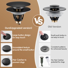 Fransiton Universal Bathroom Sink Stopper, 1.1-1.77 Inch Pop Up Drain Stopper for Washbasin Bathroom Sink with Anti-Clogging Detachable Drain Hair Catcher Matte Black