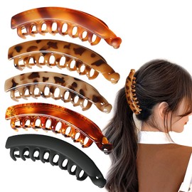 5Pcs Banana Hair Clips Double Comb Nonslip Leopard print High ponytail Clincher for Medium Thick Hair,Strong Hold Large Banana Clip for Women and Girls(G015)