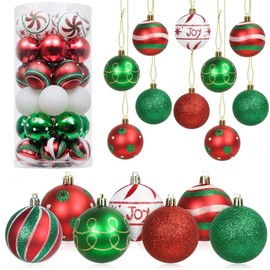 LATERN 24Pcs Christmas Baubles, 6CM Red and Green Christmas Ball Ornaments Shatterproof Christmas Hanging Balls Sets for Christmas Tree Holidays Home Xmas Party Decoration (7 Styles)