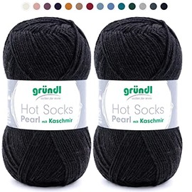 theofeel Set | 2 x 50 g Sock Wool with Cashmere Black | Gründl Hot Socks Pearl 10 | Merino Sock Yarn for Knitting or Crocheting