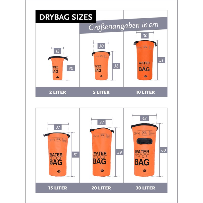 DonDon Dry Bag Waterproof Bag 2L, 5L, 10L, 15L, 20L,