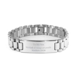 To My Son Gifts, With God all things are possible, Bible Verse Scripture Ladder Stainless Steel Bracelet, Birthday Confirmation Gifts for Son, Christians