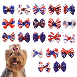 American Flags Dog Bows Hair Scrunchies for Pet Grooming - 10Pcs Cute Red White and Blue Dog Hair Bows Ties Patriotic Hair Elastics Bands Ponytail Holders 4th of July Dog Hair Accessories for Pets