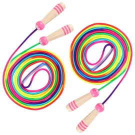 Mayoii 16.4FT Long Jump Rope (2 Pack) for Kids Adults, Adjustable Rainbow Skipping Rope With Wooden Handles, Best Gift for Children Perfect for Outdoor Activities, School Sports (Pink)
