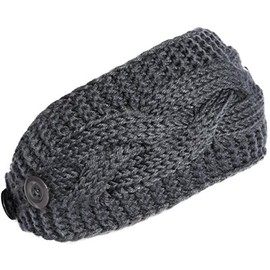 KMystic Plain Adjustable Winter Cable Knit Headband (Charcoal)