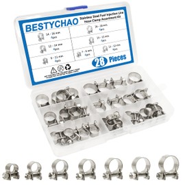BESTYCHAO 28pcs Hose Clips Stainless Steel Mini Fuel Line Hose Clamp Petrol Pipe Fuel Hose Clips (7-18mm)