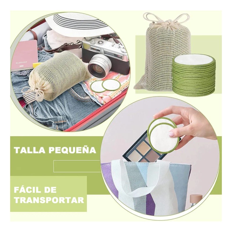 Almohadillas Desmaquillantes Reutilizables Doble Cara 30pz