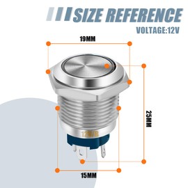 Innfeeltech 4 Pcs Push Button Switch Waterproof 12V SPST ON/OFF Switch for 16mm Mounting Hole 4 Pin Metal Latching Switch with Blue LED Light