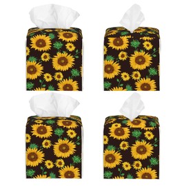 POIUBLE Sunflower Tissue Box Cover Leather Tissue Box Holder Square Facial Paper Organizer Dispenser for Bathroom Kitchen Bedroom Vanity Countertop Night Stands