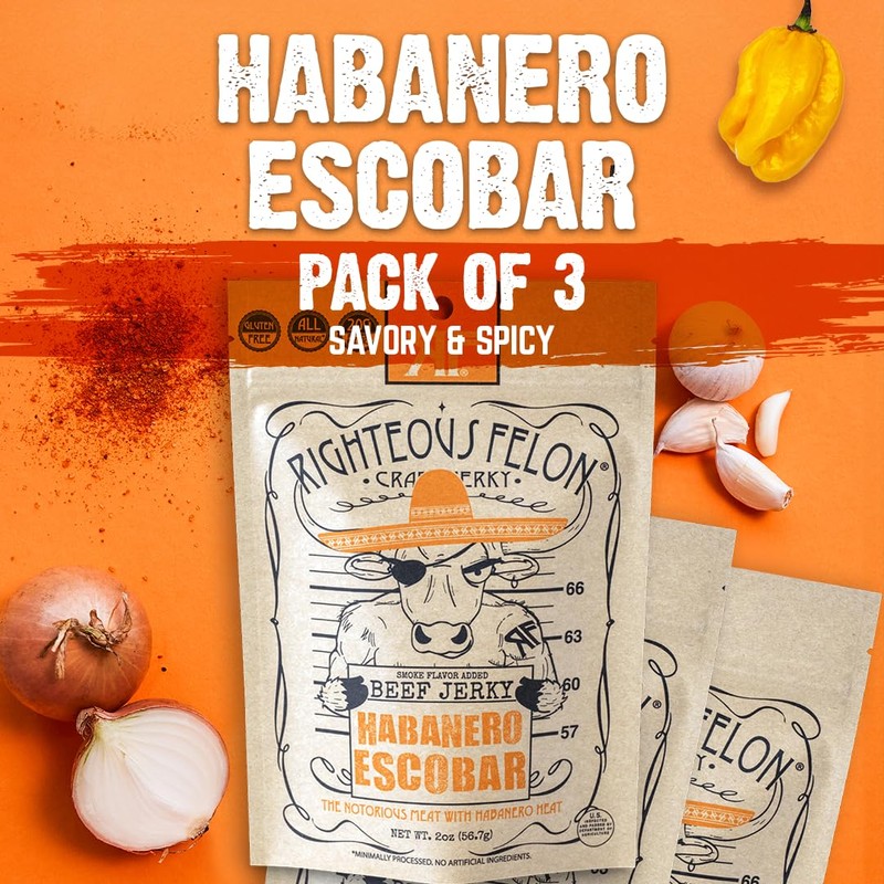 Righteous Felon Beef Jerky - Habanero Escobar Flavor - All-Natural