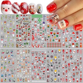 10 Sheets Christmas Nail Art Stickers 3D Snowflakes Elk Santa Claus Design Winter Nail Supplies Xmas Cute Nail Decals Self-Adhesive Design Holiday Nail Stickers for Women New Year DIY Acrylic Nails