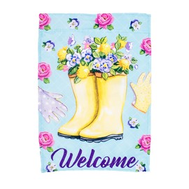 Dicksons Welcome Rainboots Blue 18 x 13 Polyester Fabric Outdoor Hanging Garden Flag
