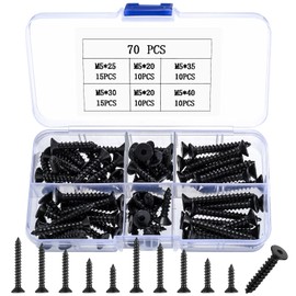 Pack of 350 M3 M4 M5 Self-Tapping Screws, Wood Screws Assortment, Tapping Screws Hex Socket Screws, Pan Head Black Screws Set for Reparatu Wood Furniture Plastic (350)