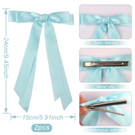 Totelux Bow Hair Clips Silky Satin Hair Ribbon Ponytail Holder Hair Bows with Long Tail Bowknot Hair Barrette for Women Girls Hair Accessories Light Blue 2Pcs