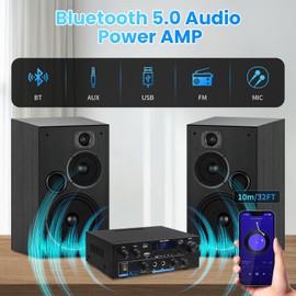 Bluetooth Amplifiers AK-55 Plus HiFi Stereo Audio Power Amp 2.0 Channel RMS 70W x2 for Home Audio Speaker System Subwoofer Amp with TPA3116D2 Chips, Treble & Bass, USB/AUX, FM Radio, MIC/Echo/Delay